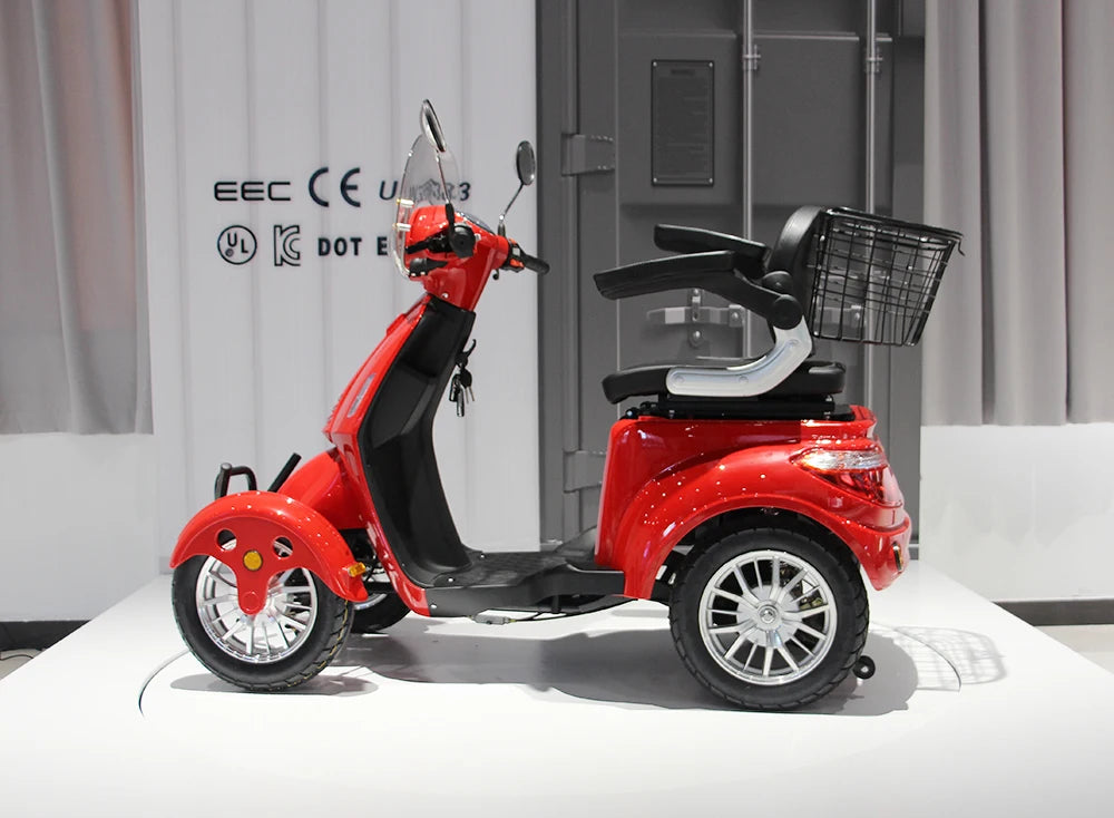 Scooter para personas mayores con certificado CE, Scooter eléctrica de cuatro ruedas para discapacitados con 2 asientos, 500w Certified.